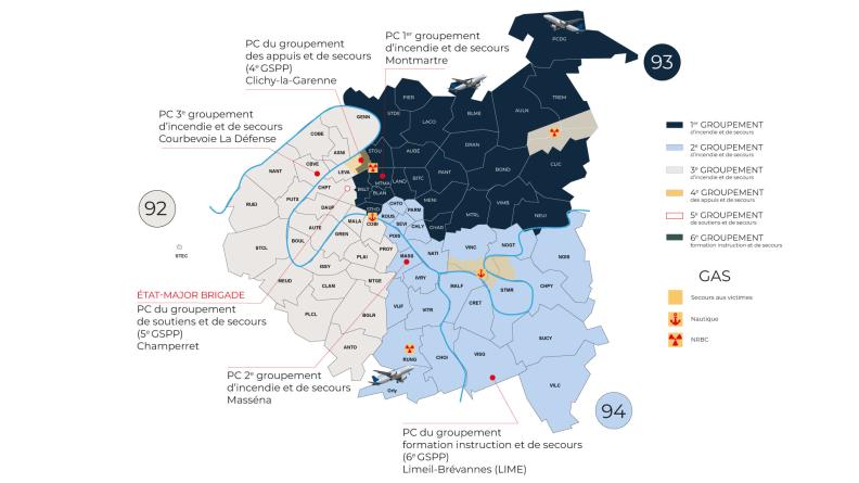 Carte de l'organisation de la BSPP en 2025