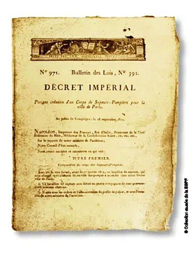 Décret Impérial de Napoléon sur la création du bataillon des sapeurs-pompiers de Paris